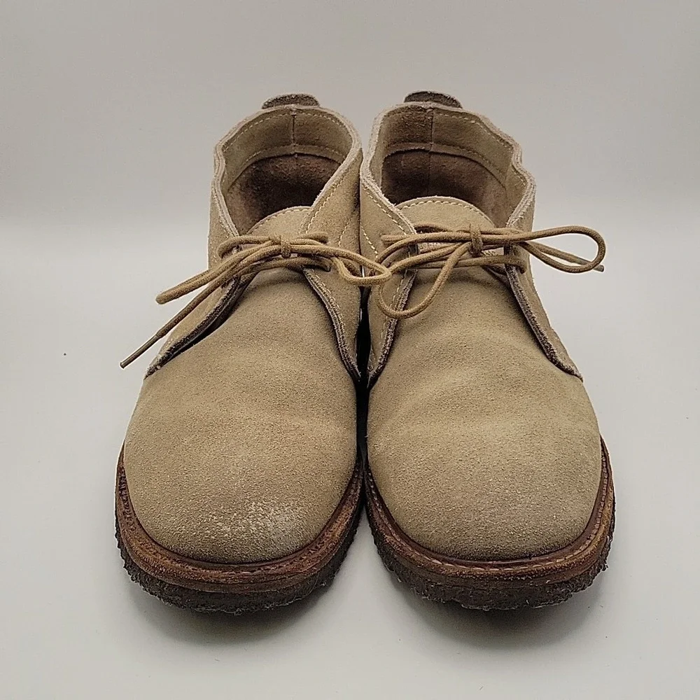 Frye Suede Chukka Boots Mens 8.5D Beige Tan Leather Sole Lace-Up Made Mexico